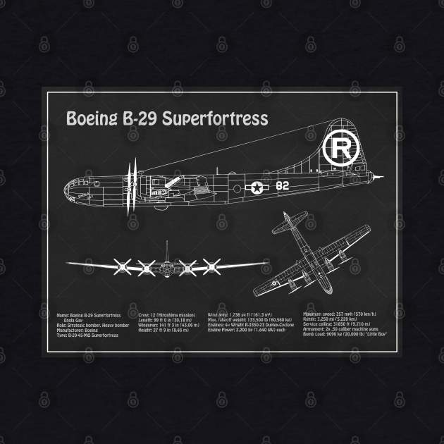 Boeing B-29 Superfortress Enola Gay - Airplane Blueprint - PD by SPJE Illustration Photography